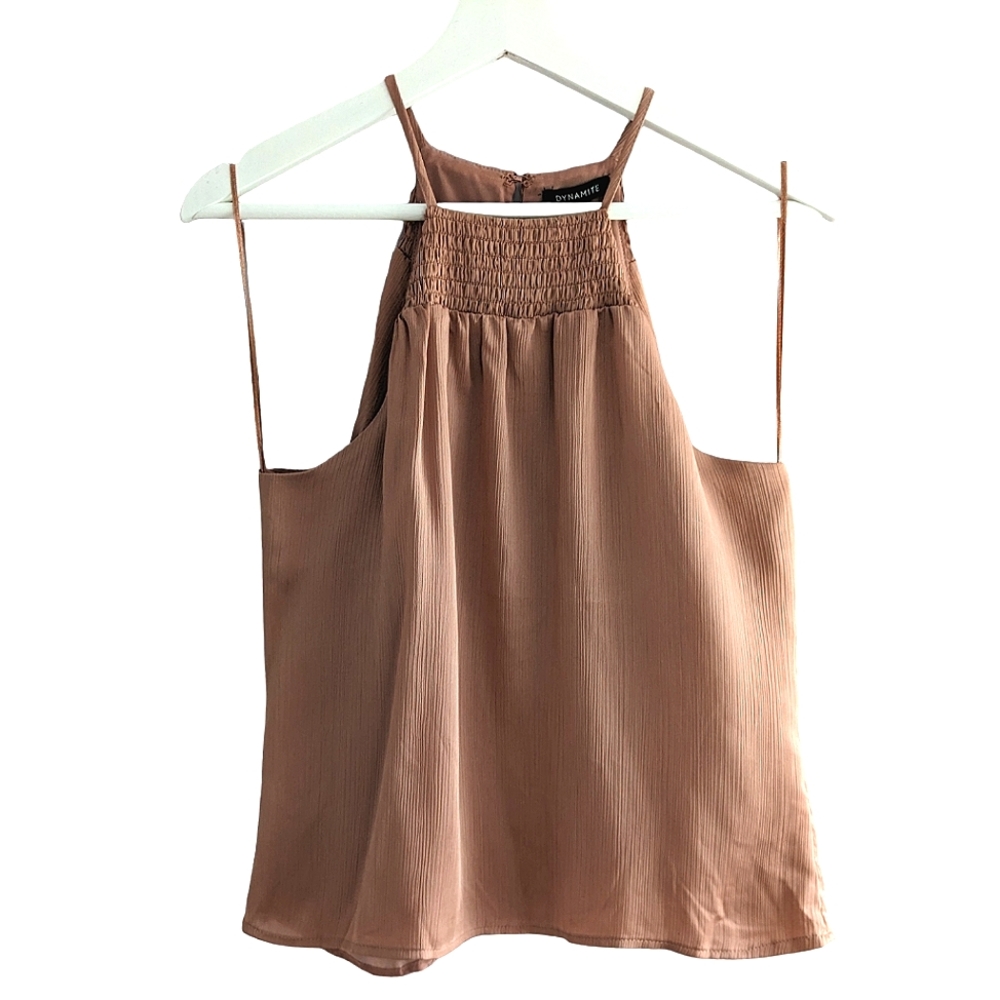 DYNAMITE New with Tags Blush/Rose Smocked Halter Top Size Small S